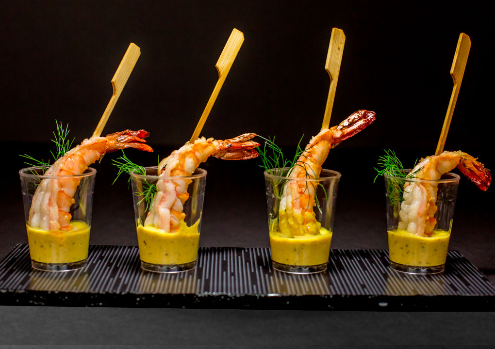 Bocadillo, Camarones con salsa de Curry y Coco